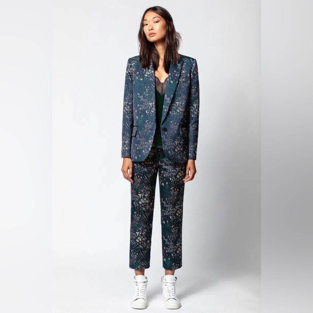 ZADIG & VOLTAIRE Viking Jac Glam Navy Jacquard Blazer - Picture 3 of 13